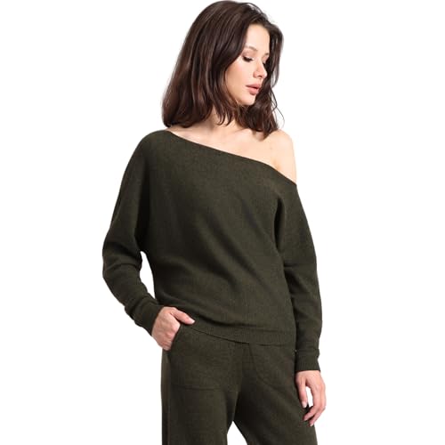 Image of Minnie Rose Womens Long Sleeve Off The Shoulder Cotton Cashmere Pull Over Sweater