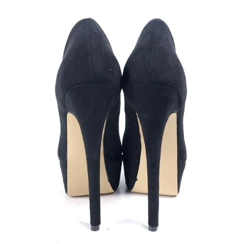 Elegant Women's Platform High Heel Pumps Round Toe Stiletto Heels Black Faux Suede Ladies Female Party Work Career Shoes Black Dressy3