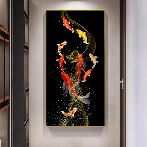 Carpe Feng Shui HOLEILUCK tableau toile poisson Koi doré décoration murale salon