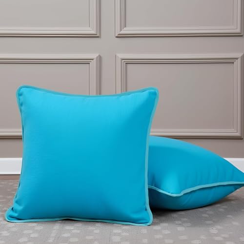 Image of SAJAVAT HOME Hand-Knitted Cotton Cushion Covers Set of 2 | Cyan Blue Decorative Sofa Cushion Cover for Living Room, Bed & Chair | Soft 16x16 Inch (40x40 cm) Pillow Covers
