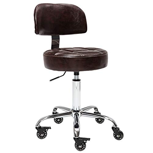 CoVibrant Lockable Stool with Back Ergonomic Rolling Hydraulic Adjustable for Doctor Esthetician Artist Work Small Office Desk (Brown Back)