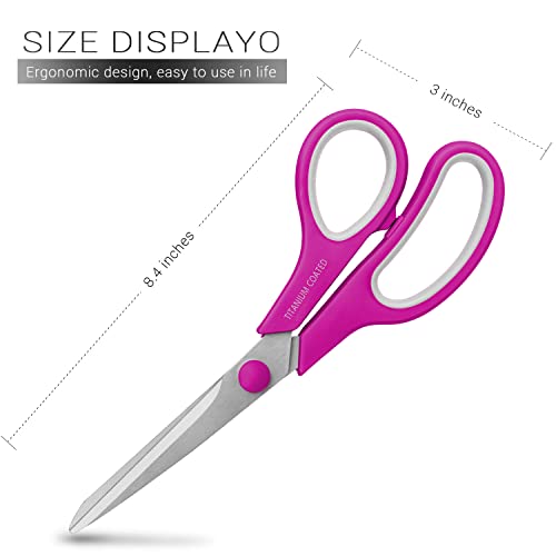 Scissors 8" Multipurpose Scissors Titanium Coated Sturdy Sharp Scissors Right/Left Handed Comfort-Grip Handles For Office Home School Sewing Fabric Craft Supplies Rose/Gray #TOP1