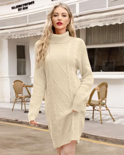 For G and PL Winter Long Sleeve Cable Knit Bodycon Slim Fitted Turtleneck Pullover Stretchy Mini Sweater Dresses2