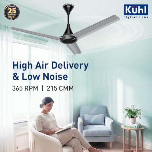 Image of KUHL Fest B1 1200mm BEE 5-Star BLDC Ceiling Fan | 28W Energy Saving (Up to 65%) | High Airflow & Low Noise | Remote as well as Regulator Operated | 5 Year Motor Warranty | ISI Marked (Silver Mist)