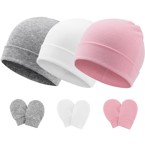 Image of Newborn Baby Hats and Mittens Set Infant Beanie Cap Toddler Gloves Newborn Hospital Hats for Baby Boy Girl Kid 0-6 Months
