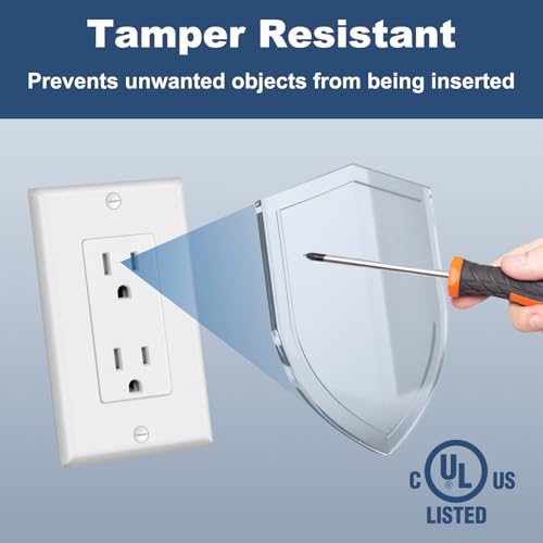 Image of CML 100 Pack 15 Amp Tamper Resistant Receptacle Outlet, UL Listed | Decorator Electrical Outlets, 15A /125V, NEMA 5-15R, Wall Plates Included, for Home, Office & Commercial Use, Matte White