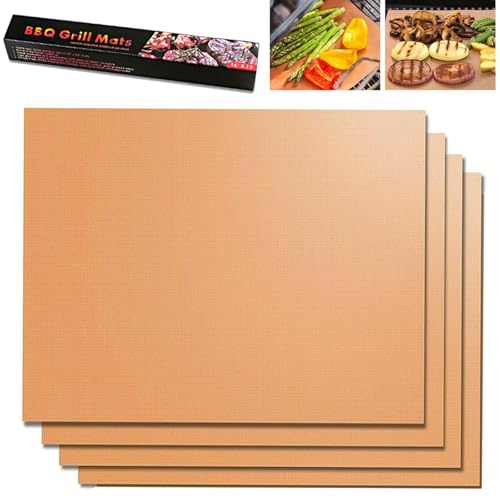 Juego de 4 alfombrillas de teflón (40 x 30 cm), reutilizables, resistentes al calor, lámina para hornear y parrilla para carbón, parrilla y horno, incluye lámina recortable para hornear, cepillo y