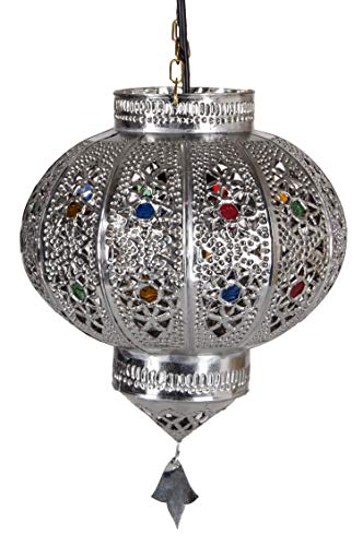 Orientalische Lampe Pendelleuchte Silber Malak E27 Lampenfassung | Marokkanische Design Hängeleuchte Leuchte aus Marokko… – Bild 4