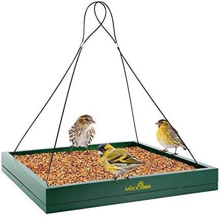 Tray bird feeders for mixed seed that will transform your backyard experience 8 MIXXIDEA Bird Feeder Hanging Tray, Bird Feeders for Outdoors, Wooden Seed Tray Platform Mesh Seed Platform for Garden Yard Outside Decoration Attracting for Wild Birds (Green-1pk)