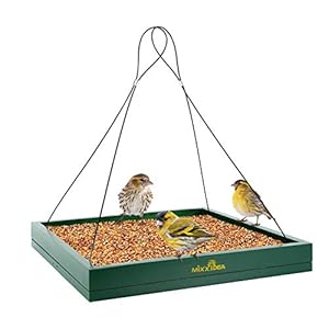MIXXIDEA Bird Feeder Hanging Tray, Bird Feeders for Outdoors, Wooden Seed Tray Platform Mesh Seed Platform for Garden Yard Outside Decoration Attracting for Wild Birds (Green-1pk)