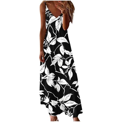 Vestidos Verano Mujer 2025 Playeros Originales Sin Mangas Vintage Chaleco de Vestir Largo Vestido Sueltos Bohemio Cuello V Estampado de Flores Vestido Casual Vacaciones Elegante