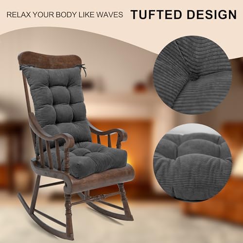 Image of Lokex Rocking Chair Cushion Only,Tufted Non-Slip Comfortable Rocking Chair Cushions Indoor with Ties,Striped Rocking Chair Pads (Dark Gray, 28x18 /18x18)