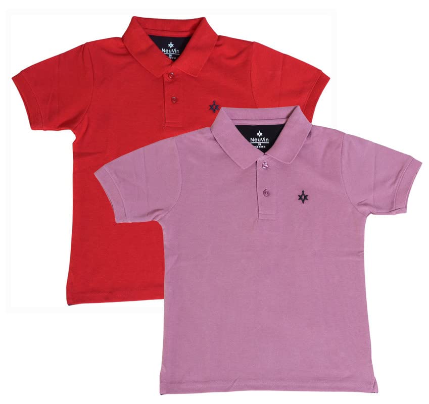 Image of Boys Cotton Matty Polo T-Shirt Combo - Pack of 2, Soft Textured Fabric, Half Sleeves, Casual Wear