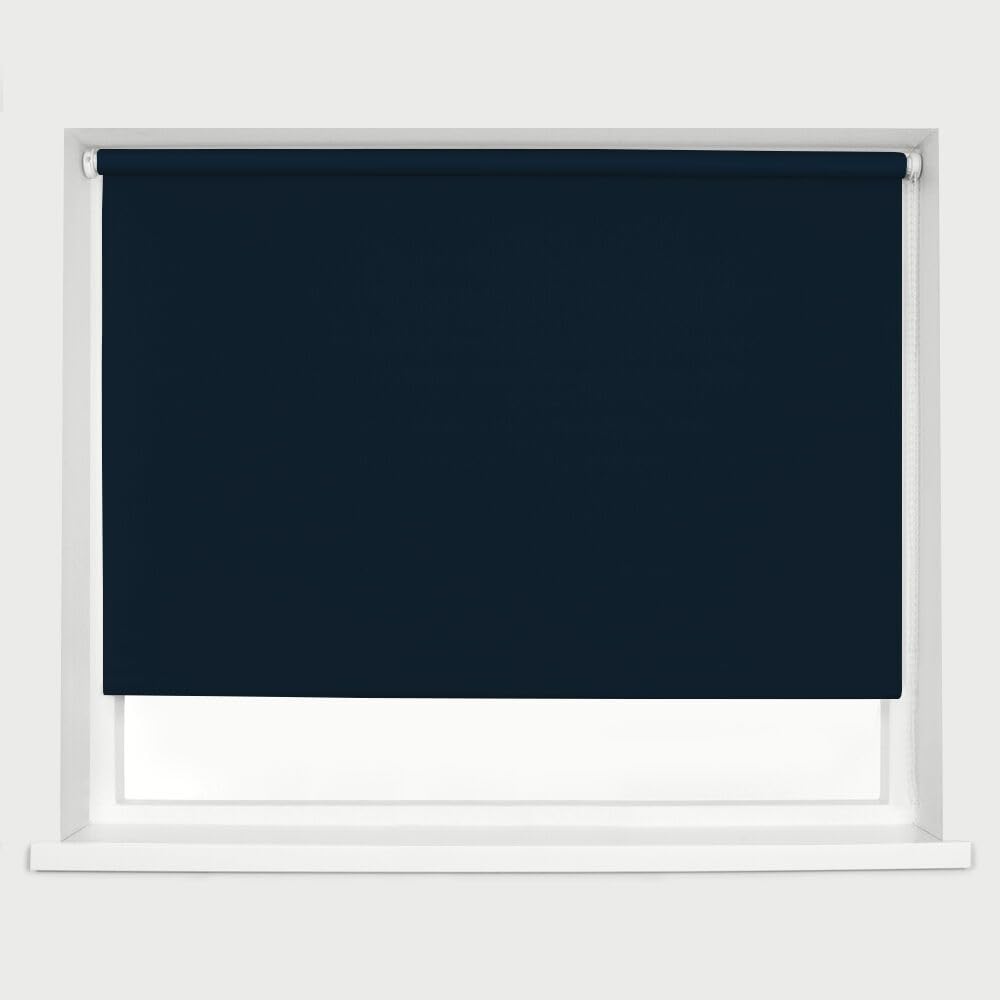 Navy Blackout Roller Blinds Thermal Blackout Material Metal Brackets & FIttings 25mm Roller Tube Easy Fit Child Safe Bedroom Office 180cm Width x 160cm Length โ image 1