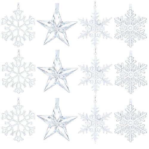 12 Transparente Acryl Schneeflocken Deko, Weihnachtsbaum Deko mit 4...