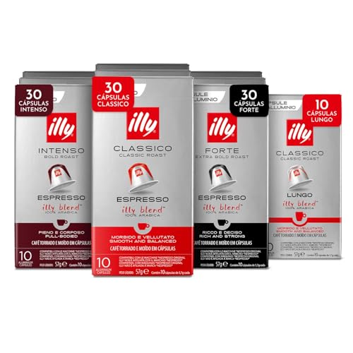 illy, Paquete de Cápsulas de Aluminio Compatibles, 3x CLASSICO 3x INTENSO 3x FORTE y 1x CLASSICO LUNGO, 100% Arábica, 10 Paquetes de 10 (100 Cápsulas en Total)