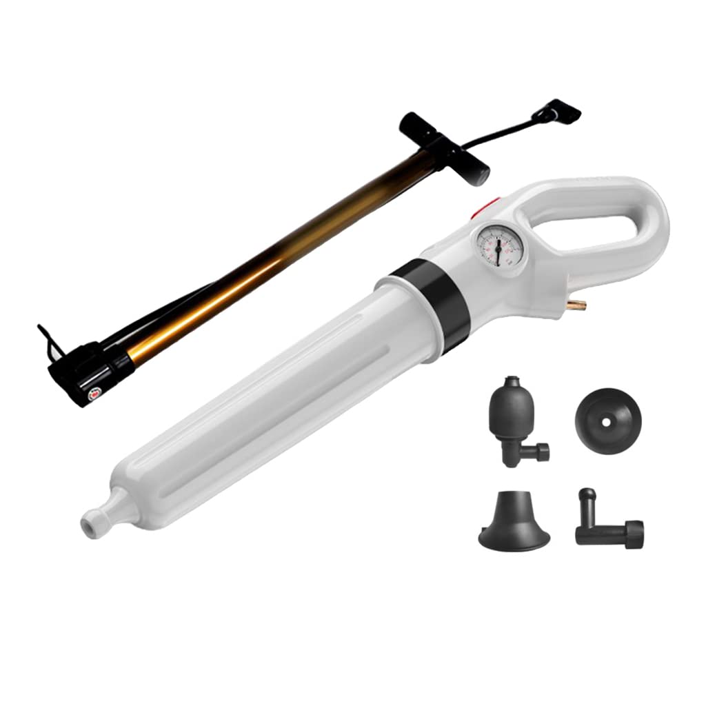 NH Toilet Plunger, Air Drain Blaster Kit, Clog Remover, Powerful Manual Pneumatic Dredge Equipment with Replaceable Heads & Visual Barometer, for Clogged Toilet Sink Sewer Pipe Dredge