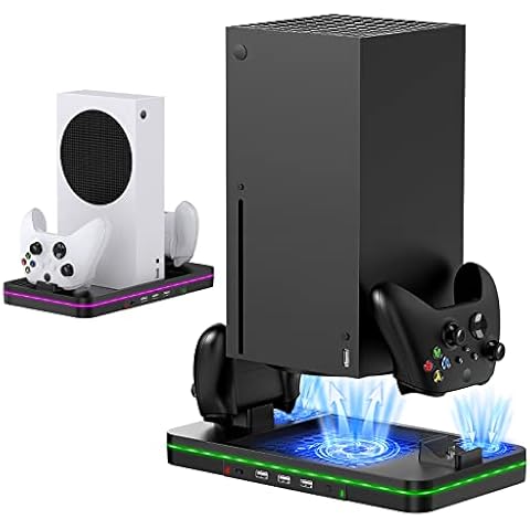 LED Cooling Stand Compatible for Xbox Series X/S with Colorful RGB Light, Vertical Charging Station Dock Accessories with Dual Controller Charger Ports & Cooling Fan & 3 USB Ports for Xbox Series X/S Cover