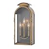 Hinkley rowley medium wall mount outdoor lantern heritage collection 3 light traditional solid brass clear glass light antique brass finish  urban country home decor