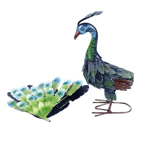 yiMANtrading Statue de Paon en métal, Sculpture de Paon réaliste, Montage Facile à Faire soi-même, décoration de Jardin extérieur avec Finition colorée...
