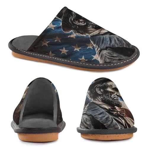 Men’s Women’s Memory Foam Scuff Slippers Abraham Lincoln American Flag Indoor Outdoor Slippers Size 4-54