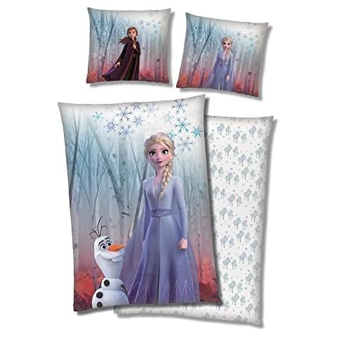 Familando Warme Eiskönigin Winter Bettwäsche · 135x200 + 80x80 · extra weiche Kuschel-Bettwäsche · Microfaser · Motiv Frozen ELSA und Anna Cover