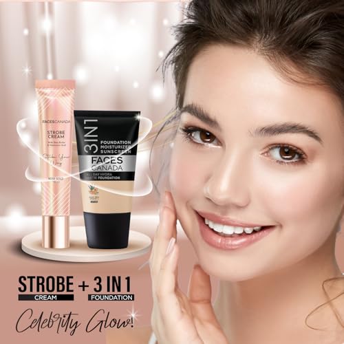 Image of FACES CANADA Superb Glow Combo - Strobe Cream - Rose Gold (18 ml) + Strobe Cream - Silver (18 ml) | Primer + Highlighter + Moisturizer | Illuminating & Glowing Makeup Base | Intense Hydration