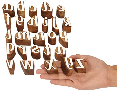Bloc d'impression textile lettres A-Z en bois sculpté à la main
