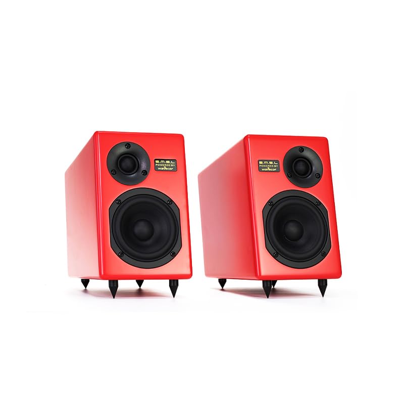 Image of SMSL Bookshelf Speakers Tabebuia Studio Hi-Fi Speakers for Home Audio, Wavecor Custom Drivers,100 Watts Per Channel Audiophile HIFI Two-Way Bookshelf Desktop Surround Passive Speaker,Red(Pair)