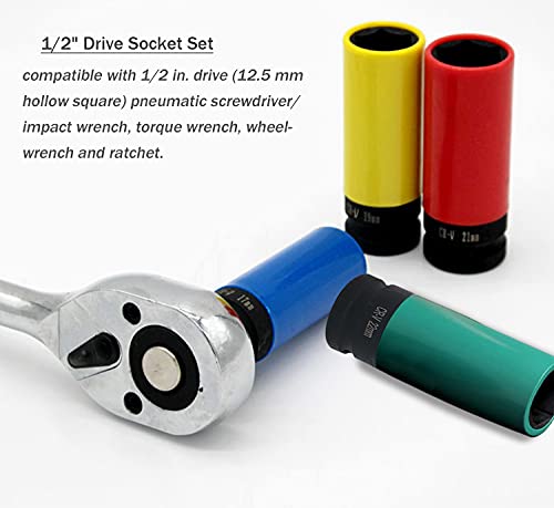 Acebon 1/2 Inch Drive Wheel Protector Impact Socket, Thin Wall Deep Impact Socket Set Plastic Sleeve Lug Nut, 4 Pieces Set, 6 Point, Metric, 17Mm, 19Mm, 21Mm, 22Mm (4 Pcs) #TOP1