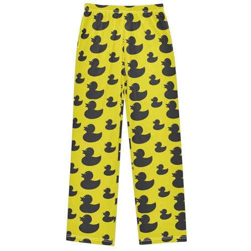 Boy's Pants Black Duck on Yellow Jogger Pants Elastic Waist Long Bottoms Trousers with Pockets 6-14 Years