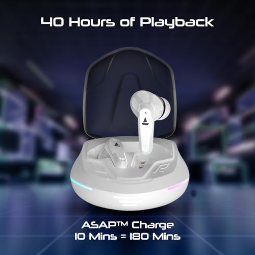 Image of Boat Immortal 181 in Ear TWS Gaming Earbuds with up to 40 hrs Playtime,Quad Mics with ENx Tech,Beast Mode with 40ms Latency,ASAP Charge,IPX4,IWP, RGB LED Lights, BTv5.3(White Sabre)