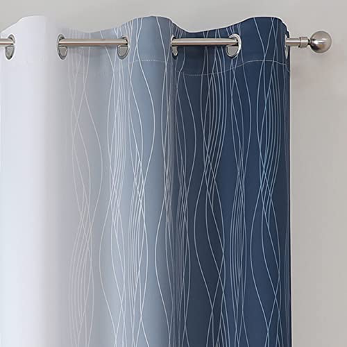 Estelar Textiler Navy Blue and Greyish White Blackout Curtains 45 Inch Length, Light Blocking Gradient Drapes for Kitchen, Thermal Insulated Grommet Ombre Curtains for Bathroom,42Wx45L,2 Panels