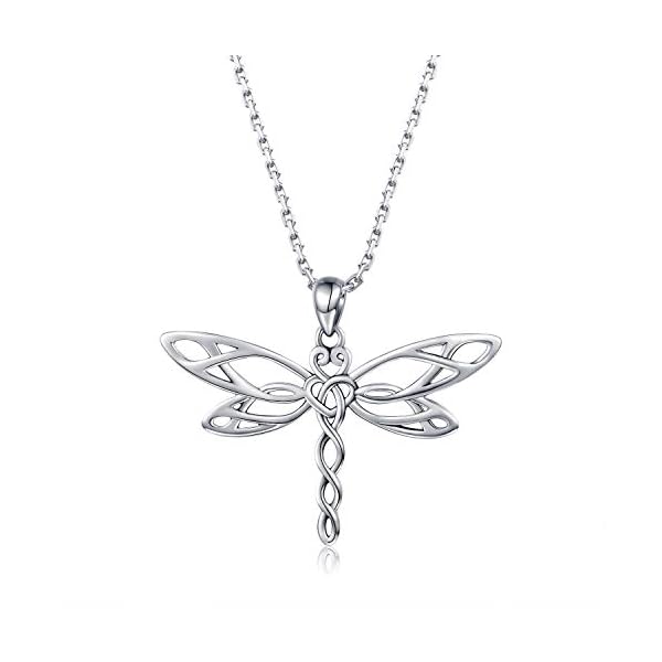 MANBU-Sterling-Silver-Dragonfly-Earrings-Bracelet-Necklace-Celtic-Jewelry-Gifts-for-Women-Dragonfly-Lovers MANBU Sterling Silver Dragonfly Necklace for Women: Celtic Infinity Dragonfly Pendant Christmas Jewelry Gifts for Dragonfly Lovers (Antiqued dragonfly)