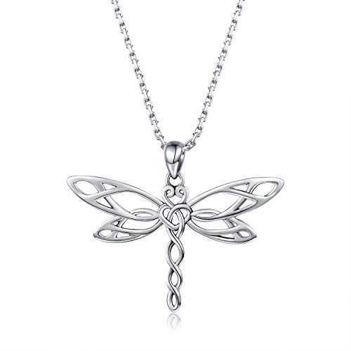 MANBU Sterling Silver Dragonfly Necklace Bracelet for Women Celtic Infinity Dragonfly Pendant Christmas Jewelry Gifts for Nature Lovers