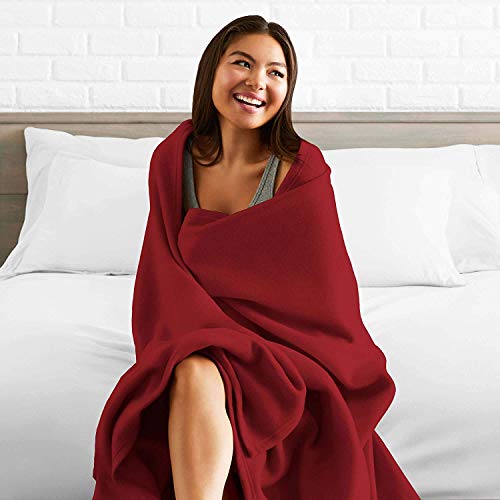 Image of 220 GSM Polar Fleece Single Bed Lightweight Plain Blanket for All Season Travel & Camping, 60x90Inch, Maroon