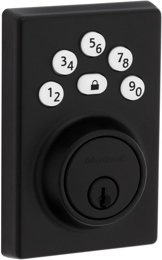 Kwikset 9240CNT-514 Contemporary Powerbolt Electronic SmartCode Deadbolt with RCAL Latch and RCS Strike Matte Black Finish
