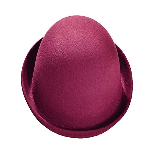 CapsA Classic Wool Round Bowler Hats - Trendy Derby Bucket Caps with Roll-up Brim for Youth Petite Derby Light Bowler Top Hat