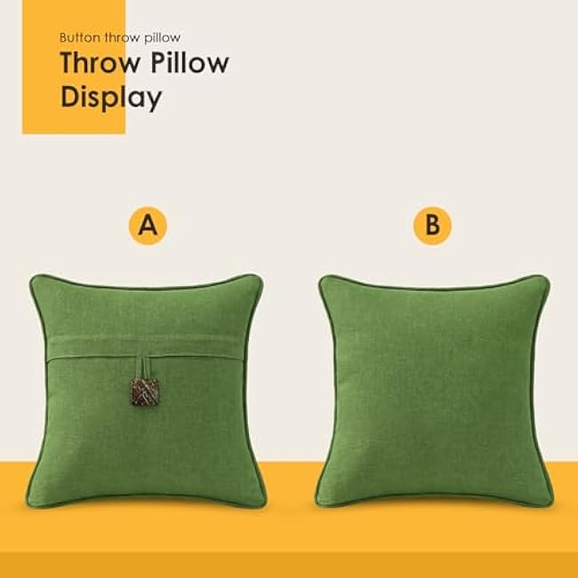 Outdoor Decorative Pillows with Coconut Button Pack of 4, 18 x 18 Outdoor Pillow Set for Couch Bed Throw Patio Sofa, Grass Green