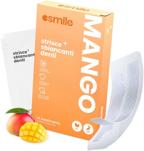 ESMILE – Tiras de Blanqueamiento Dental con Sabor a Mango – Teeth Whitening Strips Profesionales para Blanqueo Dental Pro en Casa – 14 Parches Blanqueadores Dientes Ultra Adherentes