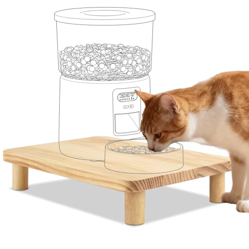 SZEE Erhöhter Stand für Futterautomat Katze, Katzenfutter Automat Halterung aus Massivholz, Entlastet Wirbelsäule und Gelenke spürbar der Katzen, Cat Feeder Automatic Elevated Stand, 34,3×20×6,1CM