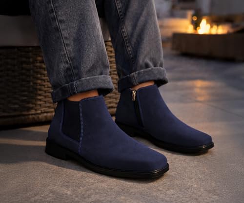 Image of Kraasa THE Ashford - Men's Stylish Vegan Leather Chelsea Boots with Side Zipper & Elastic Panel, Square Toe Ankle Boot (Tan /Black /Brown)