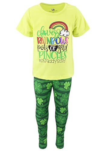 Image of Unique Baby 2 Piece Girls Printed Leggings Outfit with Short Sleeve Shirt Kid and Toddler Clothes Set