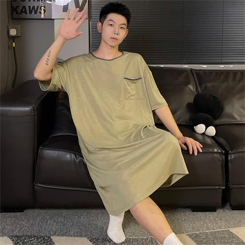 M-5XL Mens Nightgown Short Sleeve Nightshirt Soft Loose Night Shirts Lounge Sleepwear for Sleeping3