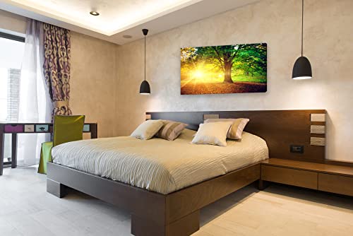 Baisuwallart S06150 Wall Art Decor Canvas Print Picture Sunrise Trees 1 Panel Natural Forest Painting Yellow Artwork For Bedroom Kitchen Office Home Wall Decor Stretched And Framed Ready To Hang #TOP1