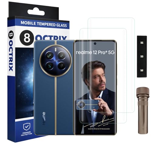 Image of Curved UV Tempered Glass Screen Protector for Realme 12 Pro Plus | Transparent | Pack of 2 | Full Screen Coverage with UV Installation Kit