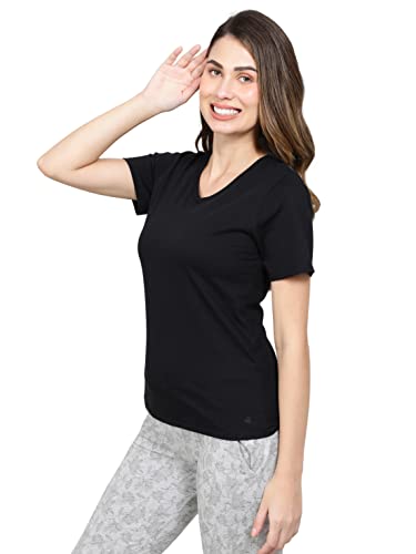 Image of Jockey AW89 Women's Super Combed Cotton Rich Fabric Relaxed Fit V-Neck Half Sleeve T-Shirt