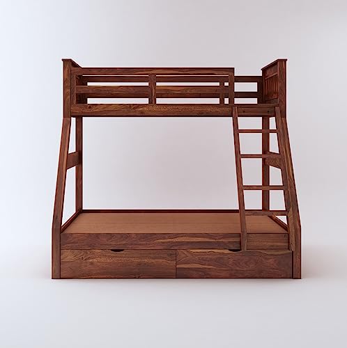 STRATA FURNITURE Sheesham Wood Bunk Bed with 2 Drawers Honey Finish - Image 4