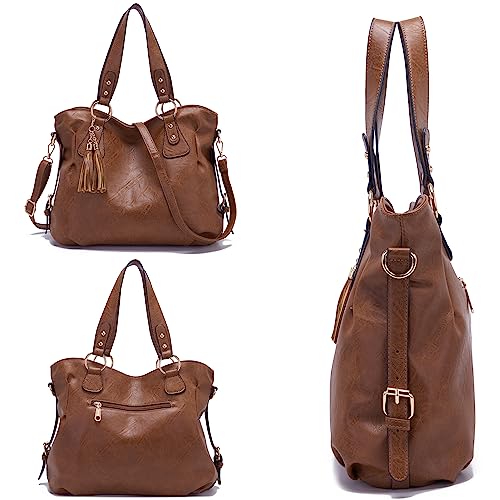 Image of Qiyuer Slouchy Handbag for Women Shoulder Bag Hobo Purse Wallet Set 3pcs | Curved Lines, Dual-use Crossbody /Shoulder, Soft PU Vegan Leather, Divided Compartments, Versatile Roomy for Daily & Work
