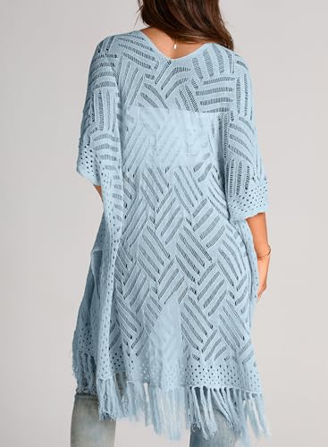 Image of Sidefeel Women's Open Front Knit Sheer Cardigans Summer Boho Lightweight Kimono Cover Ups